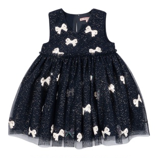 25秋冬新款女童纱纱裙ks同款蝴蝶结爱心网纱珠片连衣裙背心公主裙