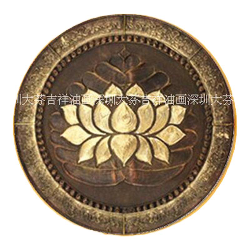 手绘圆形东南亚风格泰式金箔荷花