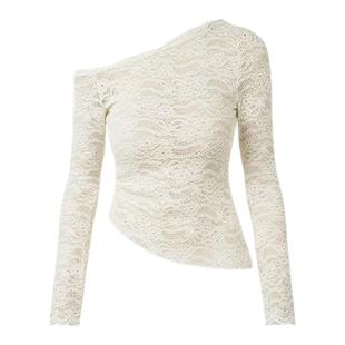 KIKI CHAU2025秋冬新款法式蕾丝裸肩上衣女白色简约设计感上衣