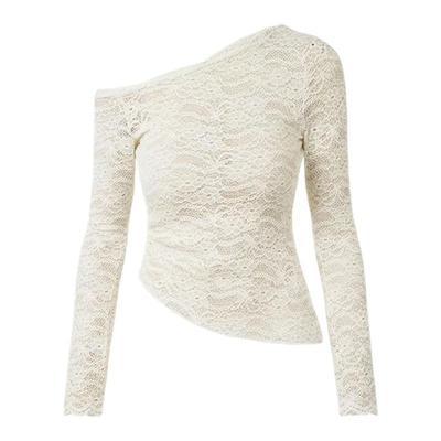KIKI CHAU2025秋冬新款法式蕾丝裸肩上衣女白色简约设计感上衣