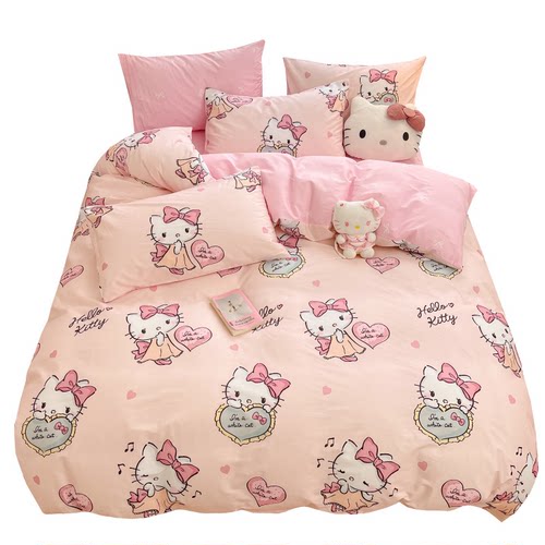 hellokitty全棉四件套100纯棉卡通凯蒂猫床单被套儿童床上三件套4