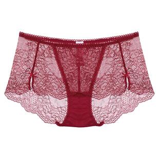曼妮芬性感蕾丝本命年红色内裤女士三角裤中腰法式浪漫纯棉裆底裤