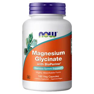 NOW诺奥甘氨酸镁补充剂成人镁元素胶囊BioPerine黑胡椒睡眠进口