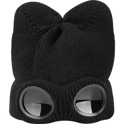 冬季毛线帽子女加绒潮酷护目眼镜