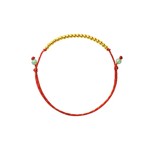 觉人原创18K黄金红绳女款本命年K金转运珠编织手绳礼物[欣欣然]G