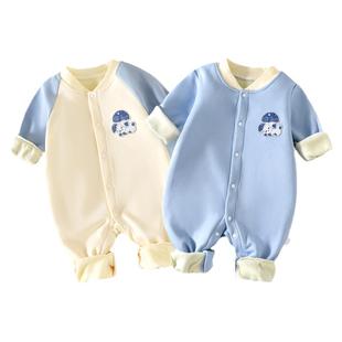 婴儿加绒连体衣春秋款保暖衣服宝宝外出服婴幼儿长袖爬服开春新款
