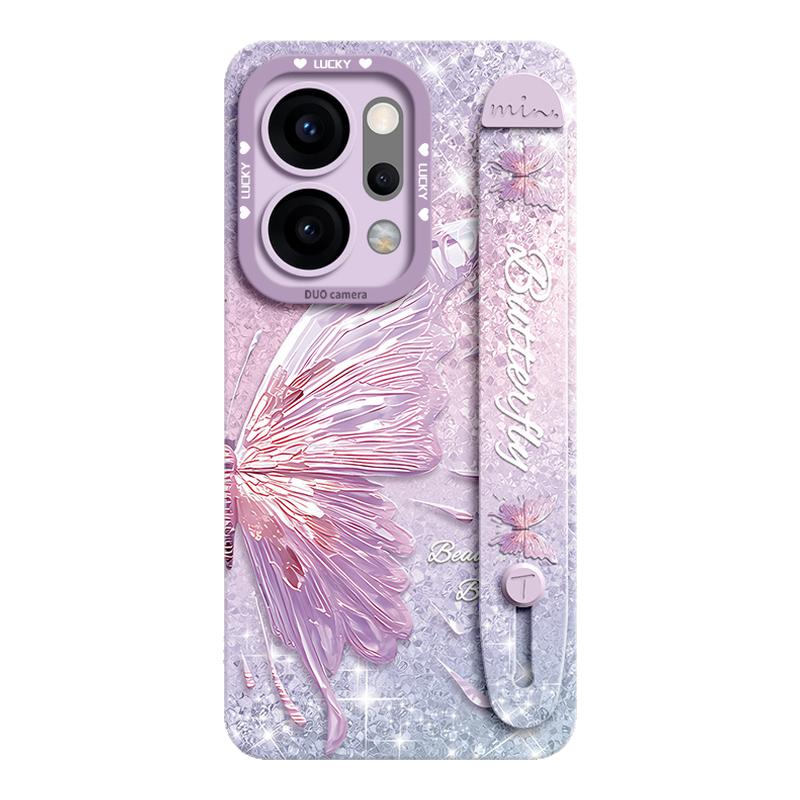 蝴蝶适用oppoReno14手机壳OPPOReno14pro新款reno13软硅胶13pro腕带12自带支架11女款10proplus外壳9镜头防摔