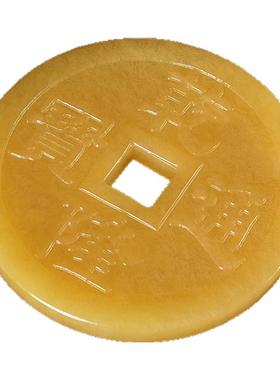 大号正品米黄玉招财进宝古币摆件天然玉石吉祥物居家客厅摆设