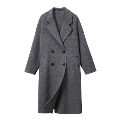灰色双面羊绒大衣女中长款2024秋冬新款韩版高端赫本风羊毛呢外套