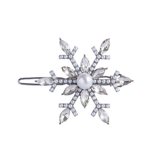 仙气雪花侧边扣夹 法式复古仿珍珠青蛙扣发夹银色头发装饰发卡子