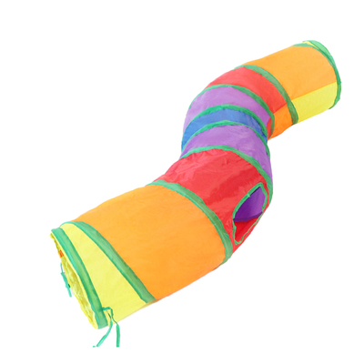 彩虹色猫隧道可折叠钻洞伸缩玩具