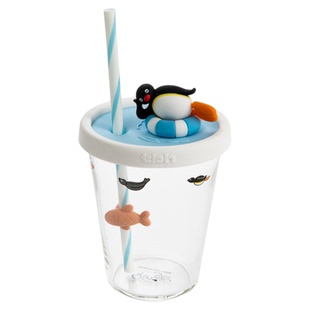 tbh野兽派家居Pingu合作系列玻璃吸管杯办公室喝水杯大容量杯子