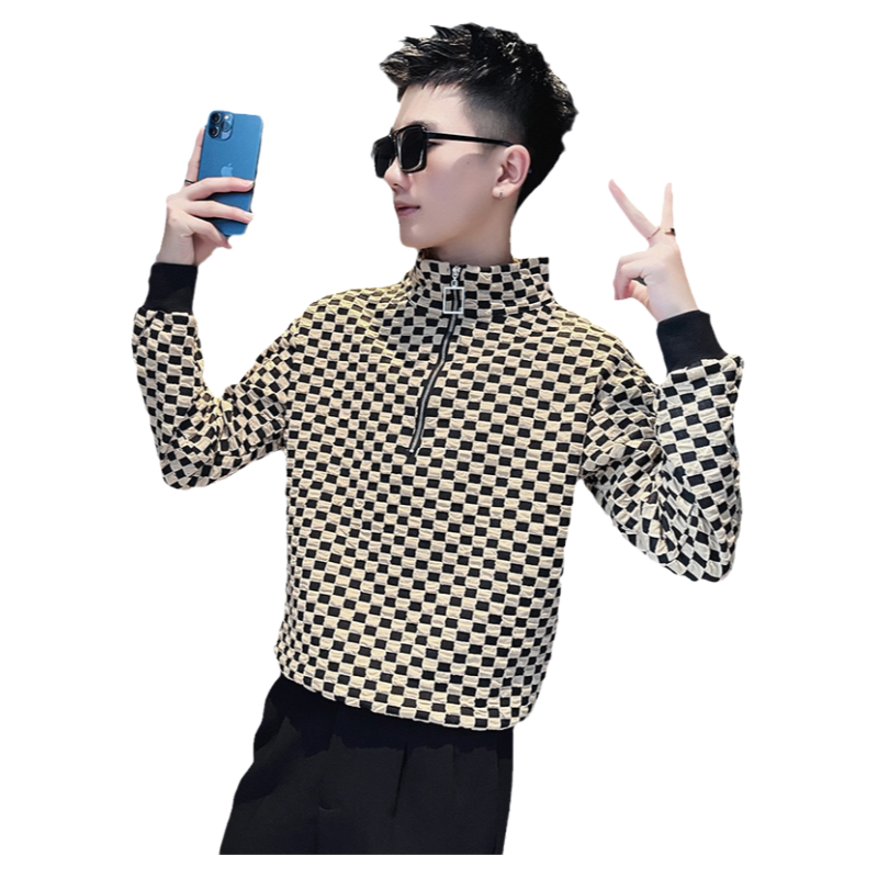 格子潮牌休闲服高级感卫衣