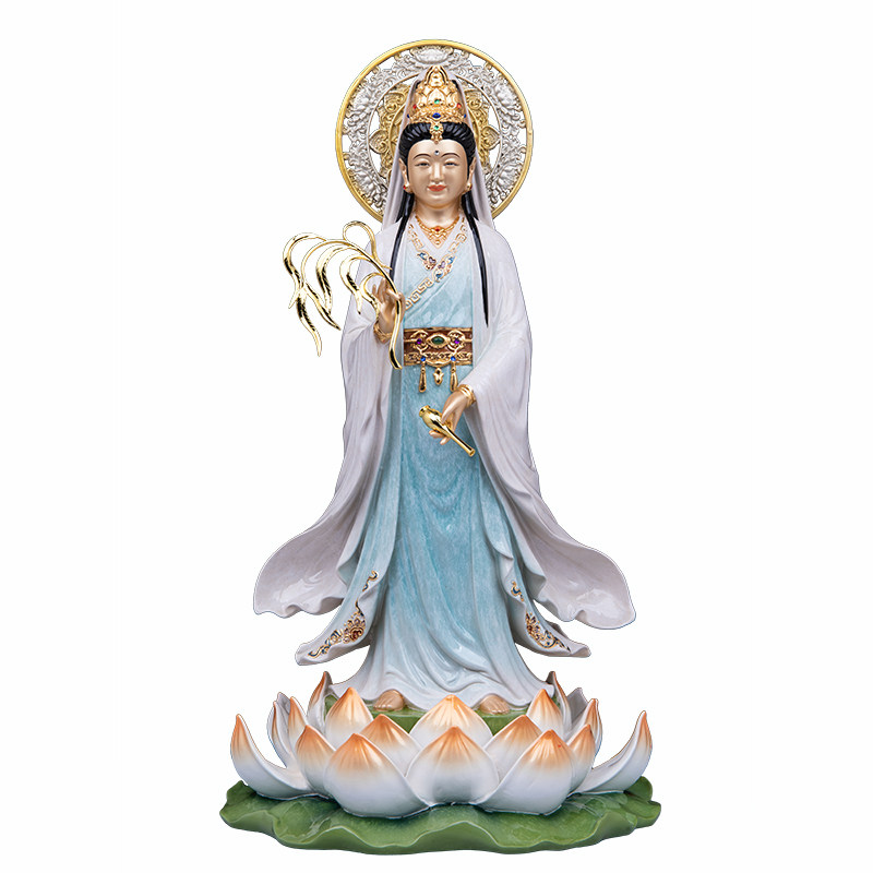 全铜叠染站观世音菩萨佛像佛堂供奉站莲花妙善南海观音铜像祝福