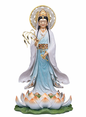 全铜叠染站观世音菩萨佛像佛堂供奉站莲花妙善南海观音铜像祝福