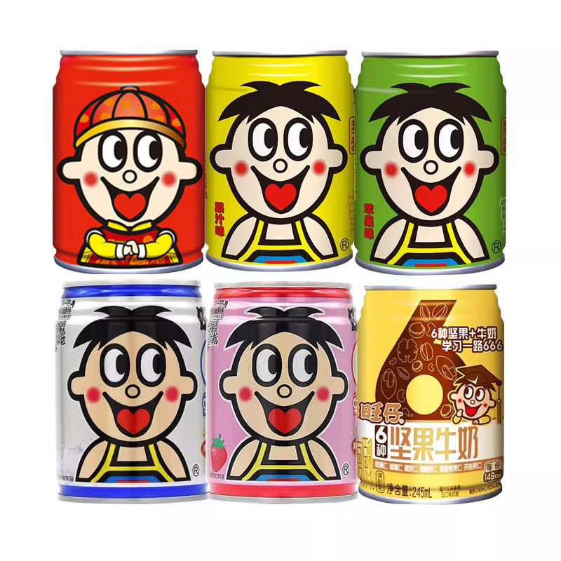 【6口味】旺仔牛奶罐装245ml6口味各1瓶旺旺牛奶苹果0泡果奶草莓