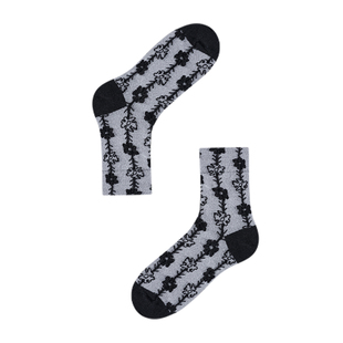 【任选3件95折】AR复古浮雕小花亮光丝短袜2026日系玛丽珍短筒袜