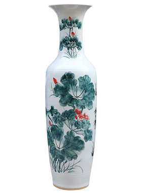 手绘大花瓶连年有余酒店摆件