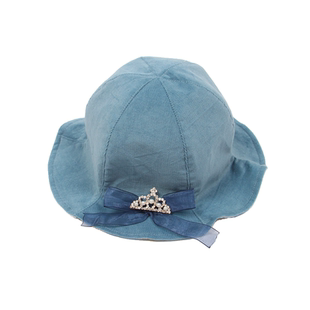 女童帽子初秋薄款纯棉瓜皮亮钻蝴蝶结洋气小孩儿童女宝宝渔夫帽子