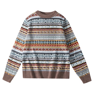 vintage60%羊毛提花秋冬毛衣