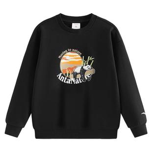 安踏儿童男童卫衣针织套头衫2025冬季新款舒适保暖中大童加绒上衣