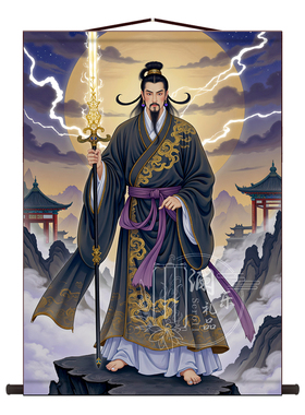 云阙天尊道家仙师丝绸卷轴挂画