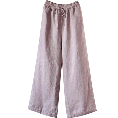 冬宽松显瘦100%亚麻阔腿裤棉裤女