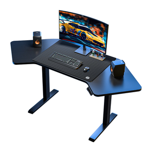 电动升降电竞桌带氛围灯可放主机转角科技感电脑桌家用可夹机械臂