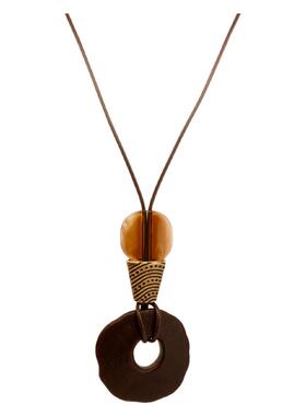 复古木头吊坠项链波西米亚民族风简约百搭长款圆环吊坠2025毛衣链