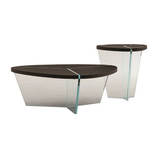 如羽 原创设计阿依达大小组合茶几悬浮玻璃胡桃实木高端别墅边几