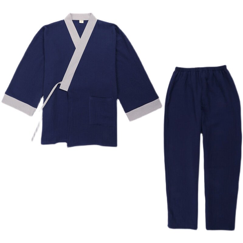 春夏男纯棉汉服古风睡衣家居服长裤套装大码薄款禅服道服中国风