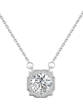 顺庆银楼S925银方形水钻项链女款