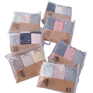 3条外贸韩单内裤女全棉中腰短裤头舒适透气纯棉格子印花三角底裤