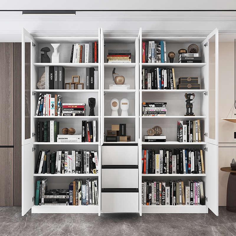 简约现代组合书柜书架经济型文件柜家用收纳白色储物柜书橱书房