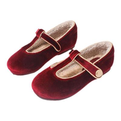 红色丝绒面软底鞋儿童加绒公主鞋