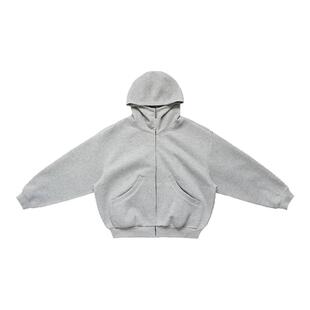 Light Weight秋冬显壮短款卫衣廓形boxy连帽硬挺外套上衣双头拉链