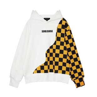 SoulSense潮牌ins风网格系列白色格子帽衫男女款连帽卫衣秋冬季