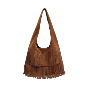 复古麂皮流苏托特包女2025新款小众百搭单肩包腋下包民族风包包