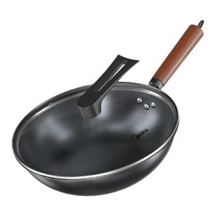 美的凹面电磁炉专用炒锅无涂层燃气灶电磁炉通用精铁炒锅家用正品