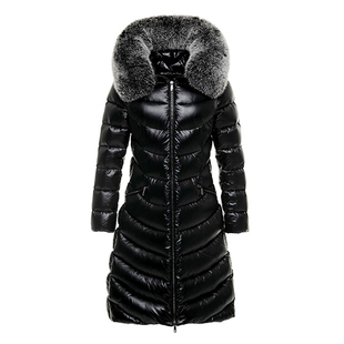 羽绒服女中长款及膝白鸭绒显瘦收腰修身气质时尚高端大毛领防风