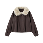 美拉德风羊羔毛领派克服女短款2025冬季新款加绒加厚保暖棉衣外套