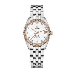 【自营】Titoni梅花手表宇宙系列贝母盘镀玫瑰金日历钢带机械女表