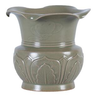 越窑青瓷秘色釉茶渣缸陶瓷茶道杯洗建水花瓶两用茶具配件渣斗茶洗