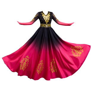 新款新疆舞蹈服装演出服女成人开场舞大摆裙维吾尔族现代表演服饰