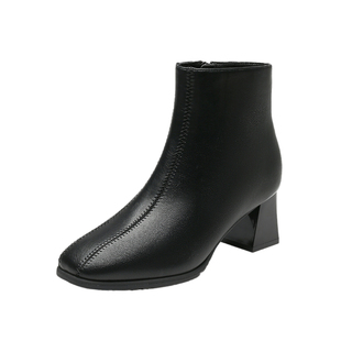 大东切尔西短靴女2025新款秋冬高跟鞋韩系小踝靴黑色粗跟方头靴子