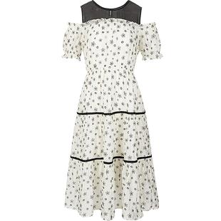 【掌柜推荐】商场同款连衣裙女裙子夏季法式露肩碎花裙长裙