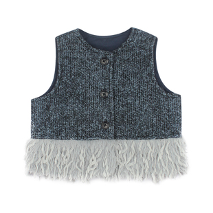 大耳象女童马甲直筒休闲裤冬季新款宝儿小香风流苏加厚保暖套装