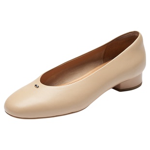 莱尔斯丹贝壳奶奶2026春季新款红色粗跟羊皮单鞋小皮鞋女7M29501