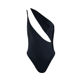 MEMORY BABY性感风斜肩镂空连体泳衣女露背修身显瘦白色单肩泳装