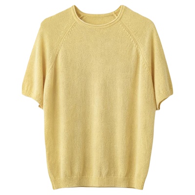 COMMON SCENTS圈圈纱棉尼龙纱线蓬松圆领短款针织短袖T恤